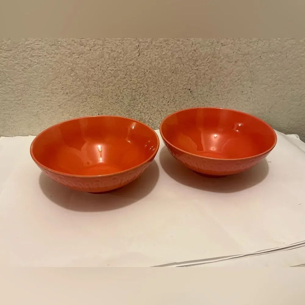 Sango Contempo Spice 7” Soup Cereal Bowls #4628 Coral Embossed Set of 2